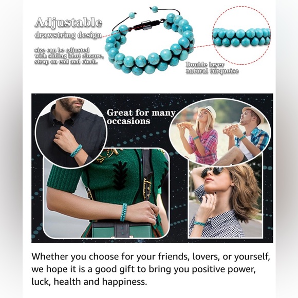 Turquoise Double Row Adjustable Chakra Healing Bracelet - Picture 6 of 9